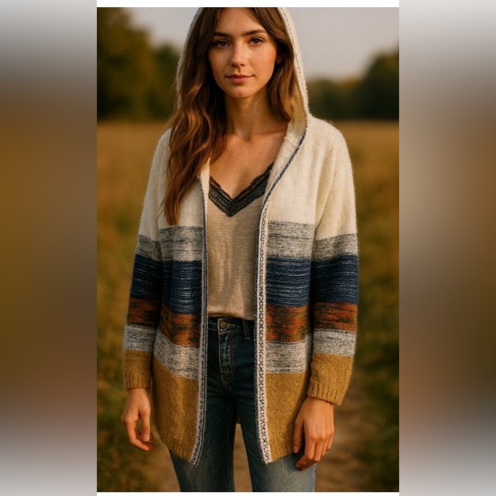 Fate Striped Hooded Cardigan Sweater NWOT
